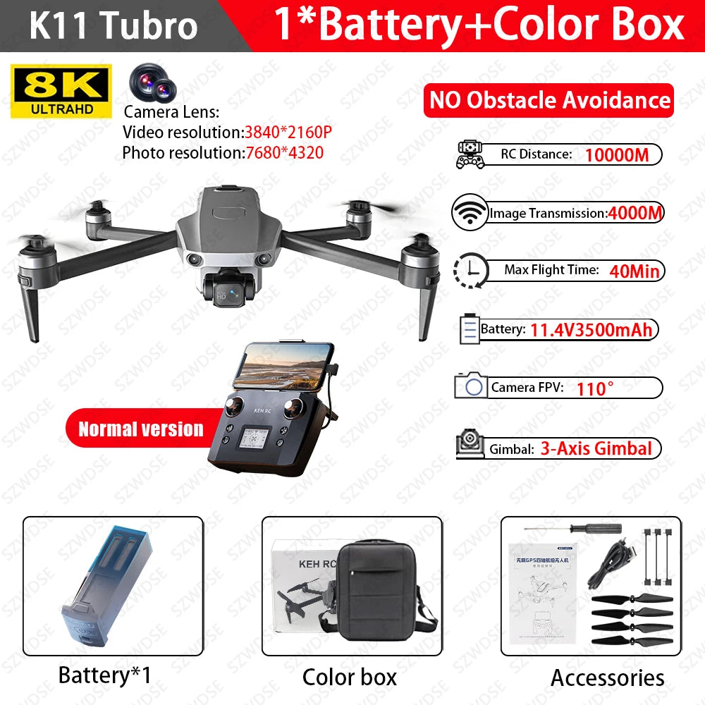 2025 K11 Tubro Drone With 8K Professional Camera GPS+Digital Image Transmission 3-axis Gimbal Anti-Shake Camera Drone RC Toy