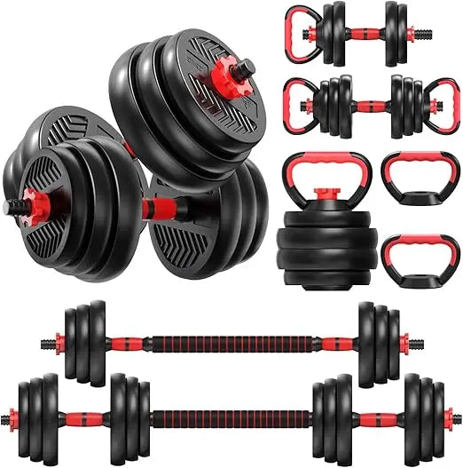 All-in-One 90 Pound Adjustable Weight Set for Home Gym: Dumbbell, Barbell, Kettlebell, and Push-Up Bar in One