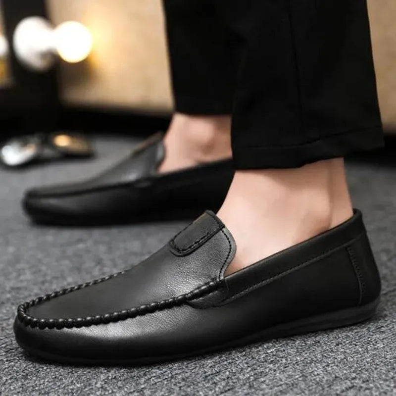 Luxury 2025 Round Toe Soft Flat Men's Leather Shoes High Quality Fashion Comfortable Designer Legitimate Sale Male Casual Shoe