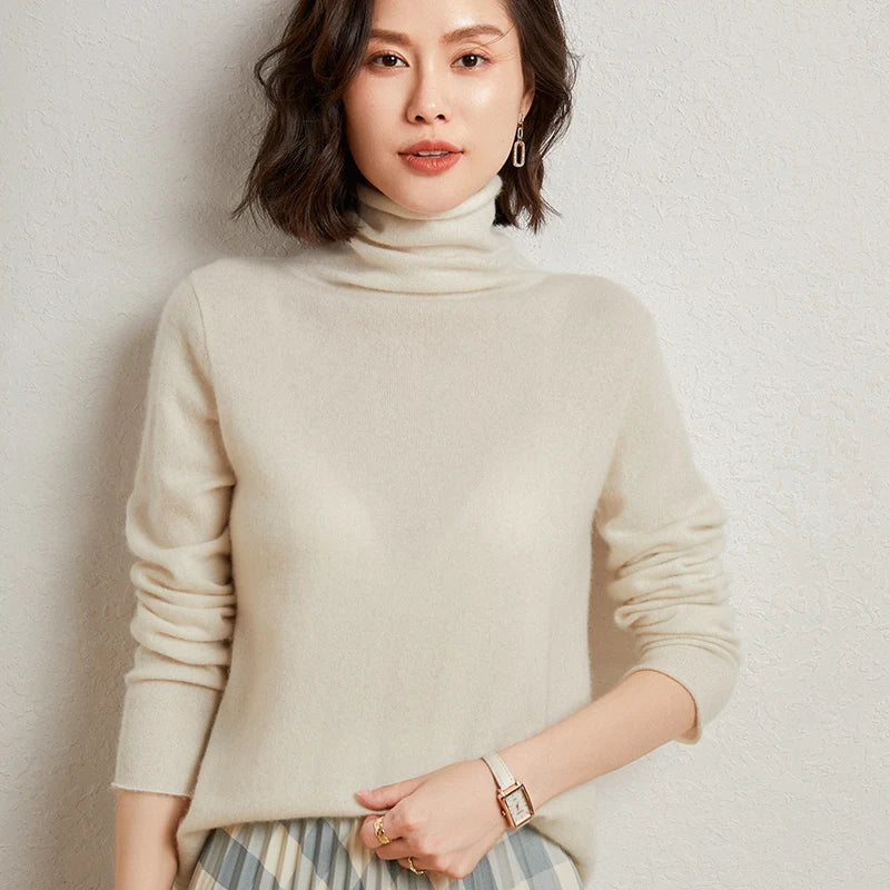 100%Merino Pure Wool Sweater Women's AutumnWinter Long Sleeve High Neck Pullover Warm High Quality Solid Color Basic Knit 2028