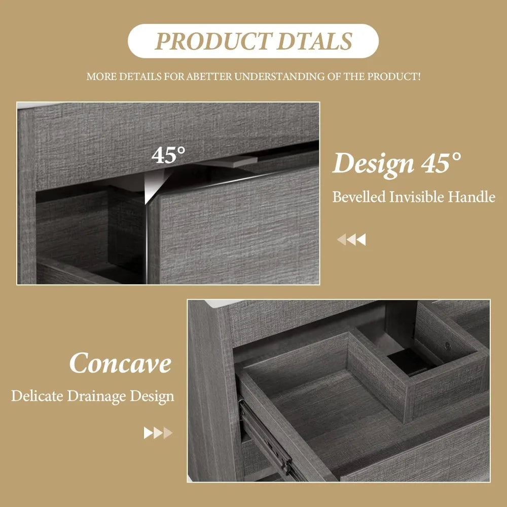 24" Wall Mounted Bathroom Vanity with Sink Grey Floating Vanity Two Drawers Bathroom Cabinet with White Ceramic Integrated Sink
