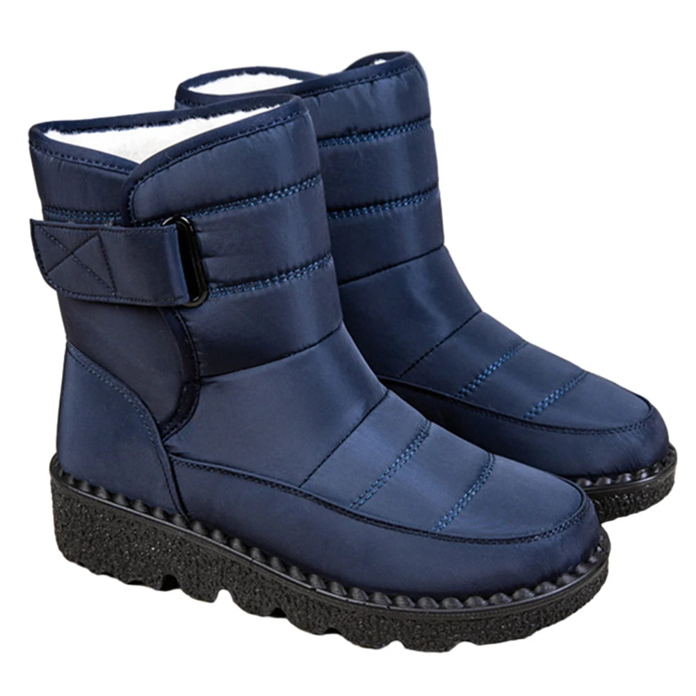 Women Warm Plush Fur Boots Waterproof Ladies Winter Snow Boots with Hook&Loop Plush Lined Gifts for Mother Friends