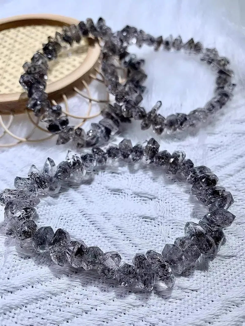 1piece 7A Herkimer Diamond black faceted baroque Bracelet shiny crystal 18cm Wholesale jewelry