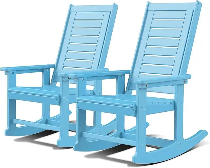 Outdoor Rocking Chairs Set of 2 Porch Rocker  HDPE Plastic Oversized Rockers High Back  Big & Tall Ladder Back for Patio Outside