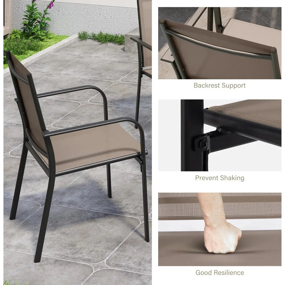 5 Pieces Outdoor Dining Set, Patio Furniture Set of 4 Textilene Chairs with Square Metal Slatted Table with Umbrel