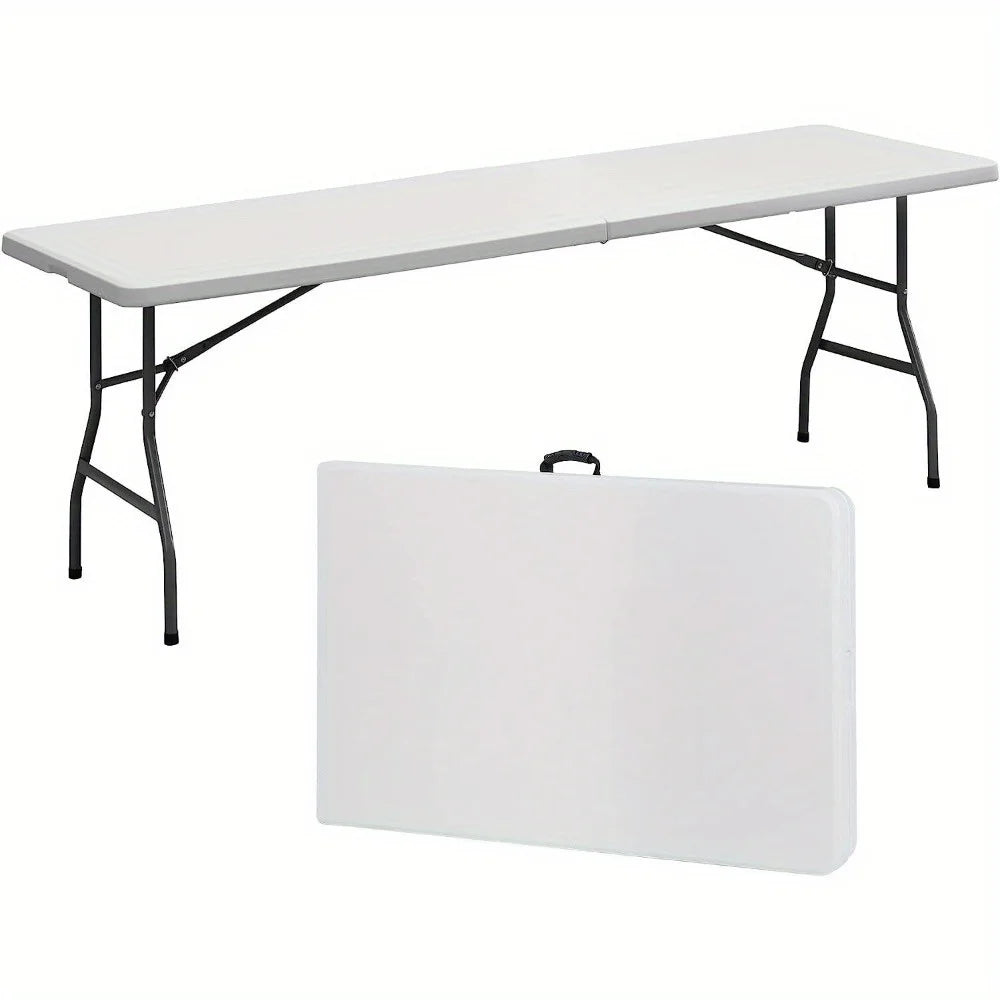 8FT Folding Table Fold-in-Half Plastic Dining Picnic Table for Outdoor w/ Handle