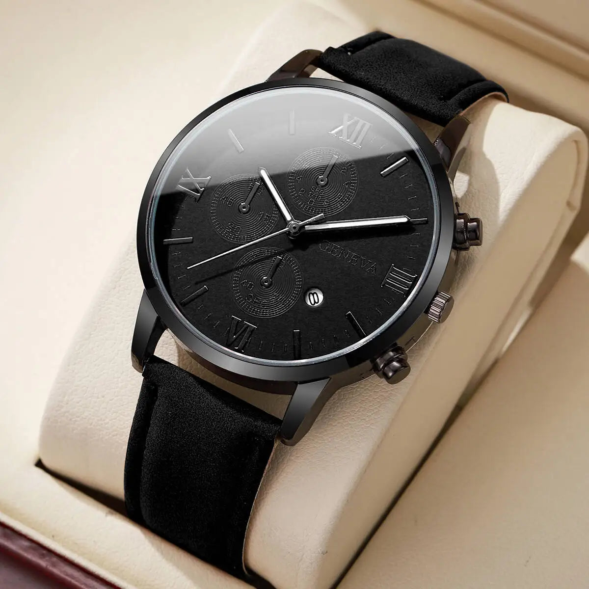 Fashion Roma Dial Men's Watch Casual Leather Strap Men Business Watches Analog Quartz Wristwatches with Calendar（Without Box）