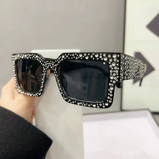 Fashion Square Crystal Sunglasses for Women Men Rhinestone Square Diamond Sun Glasses Retro Big Frame Sparkling Glasses
