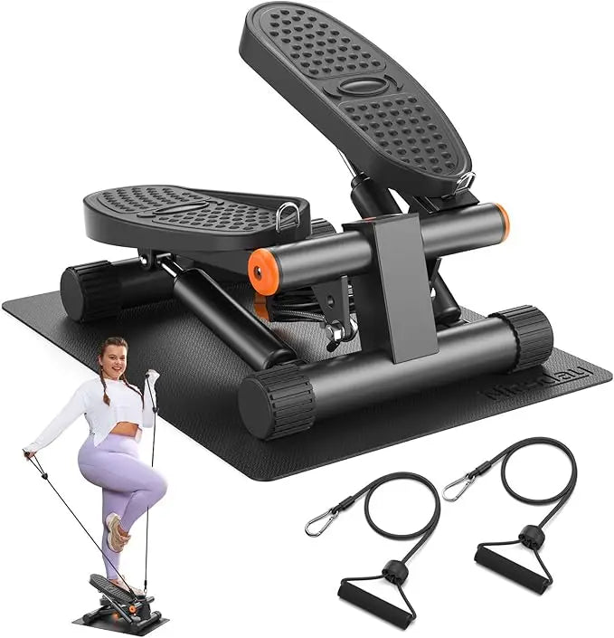 Hydraulic Mini Stair Stepper with Resistance Bands for Fitness, Supporting Up to 300lbs