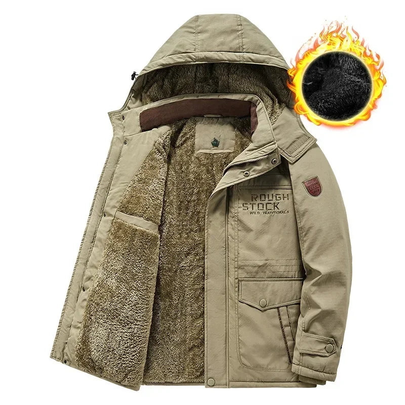 Thickened Fleece Men's Cotton Jacket Warm Casual Long Outdoor Coat Autumn Winter New Style Leisure Padded Trench Coat