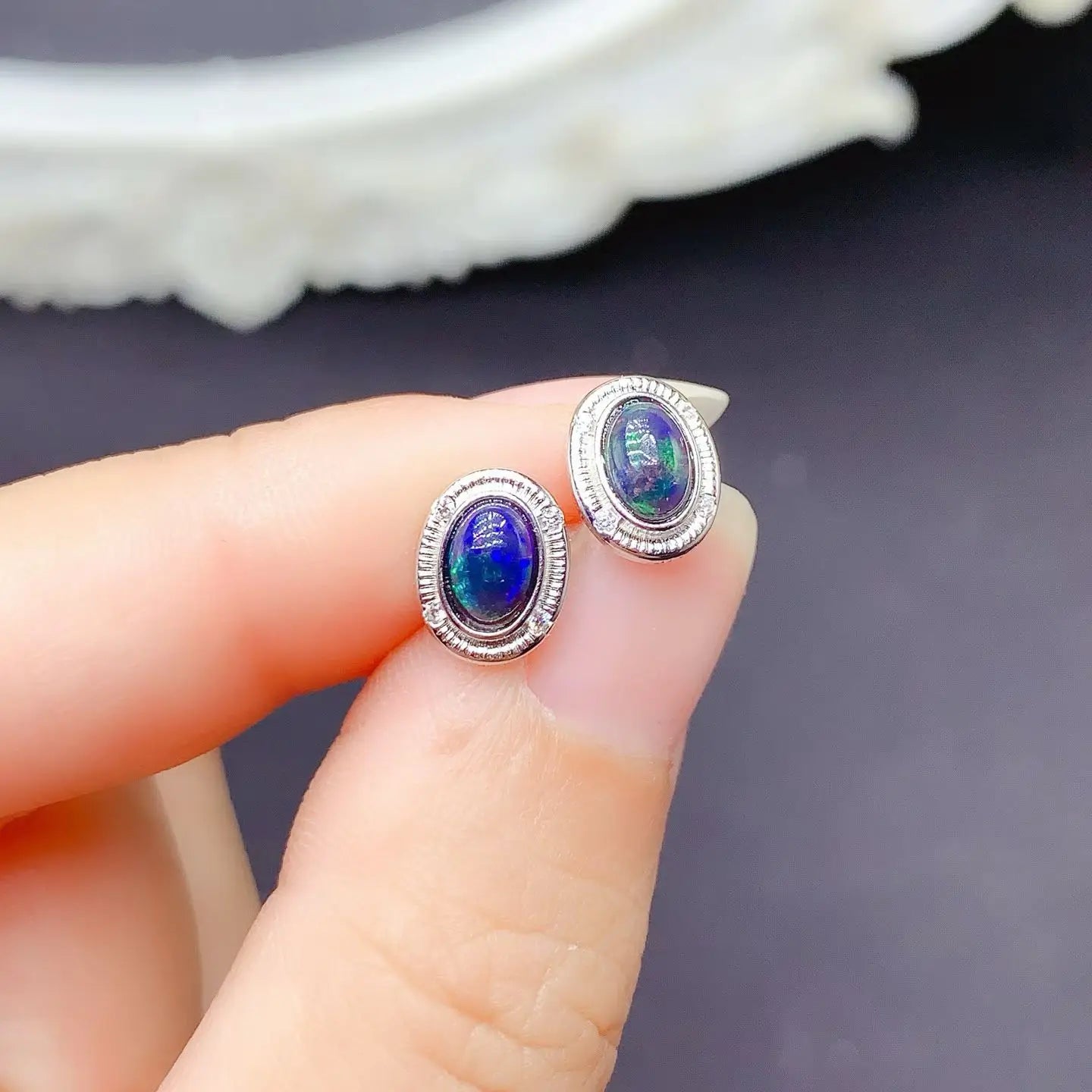 Simple Design 925 Silver Jewelry Set Natural Opal Ring Earrings and Pendant Total 1.2ct Dyed Opal Jewelry