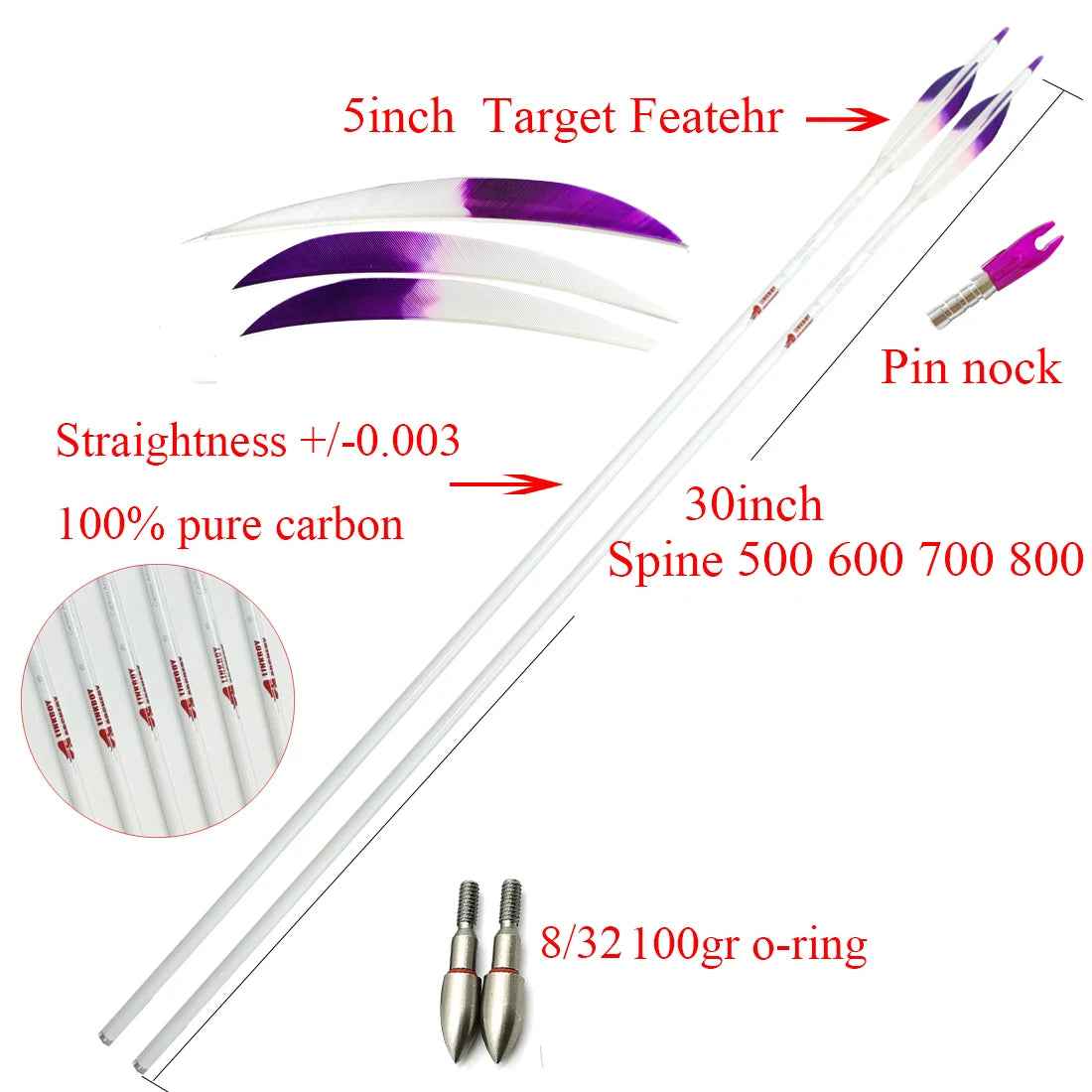 12pcs Linkboy Archery Pure Carbon Arrows ID6.2mm 5inch Turkey Fletching Compound Bow Hunting Shooting