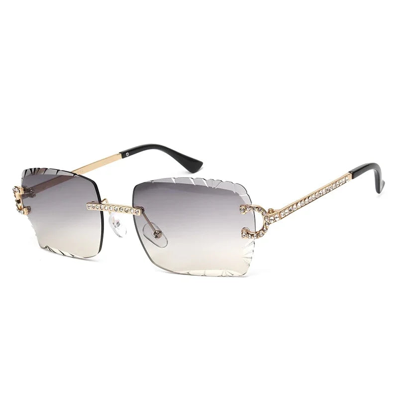 Fashion Rimless Square Sunglasses Vintage Diamond Brand Design Cut Lens Sun Glasses Men Women Metal Frame Luxury UV400 Eyewear