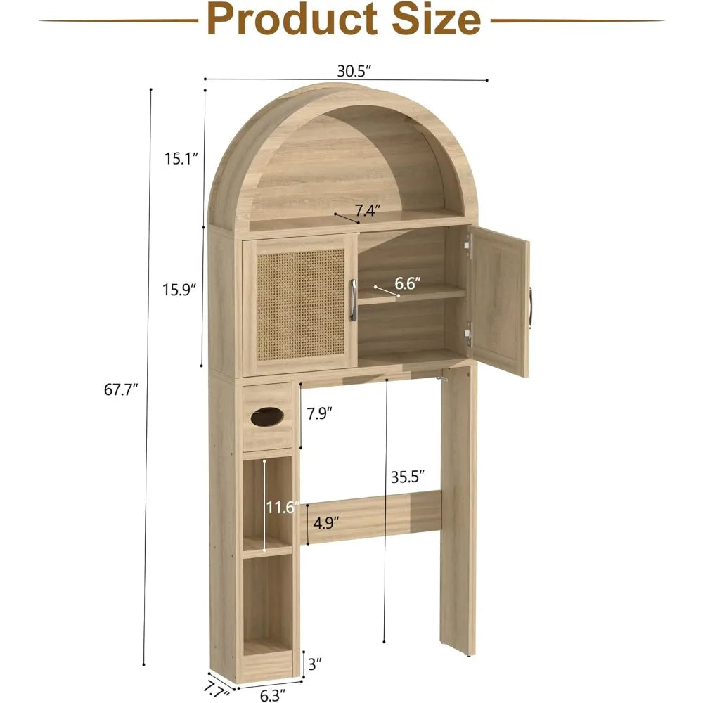 Freestanding Bathroom Storage Cabinet with Adjustable Shelf and Anti-Tip Feature, Over-the-Toilet Organizer Arched Design