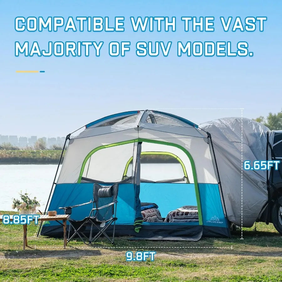 SUV Tents for Camping 6 Person Waterproof Car Family Camping Tent with Tailgate Attachment for SUV Jeep Truck with Cap Easy Set