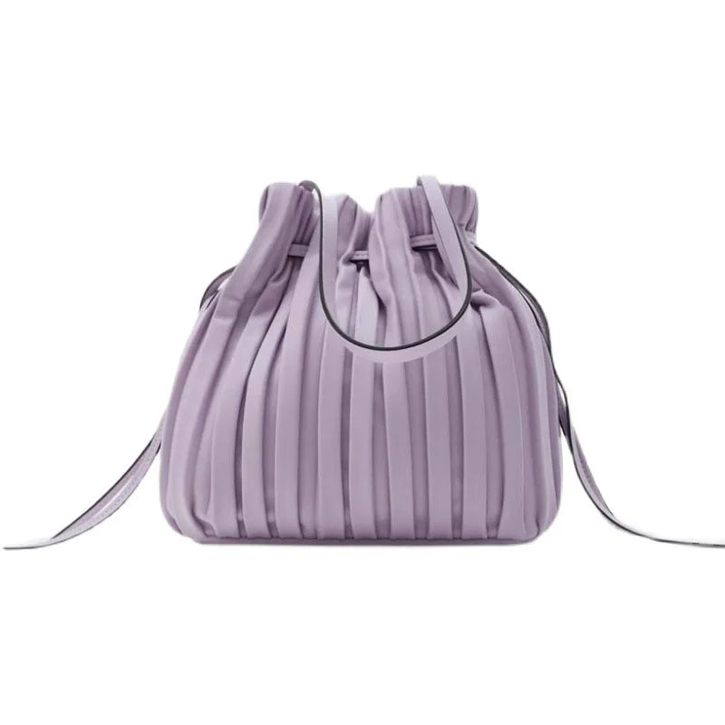 Women's Bag New Simple and Fashionable Bucket Bag Women's Single Shoulder Crossbody Small Pleated Drawstring Mouth Handbag