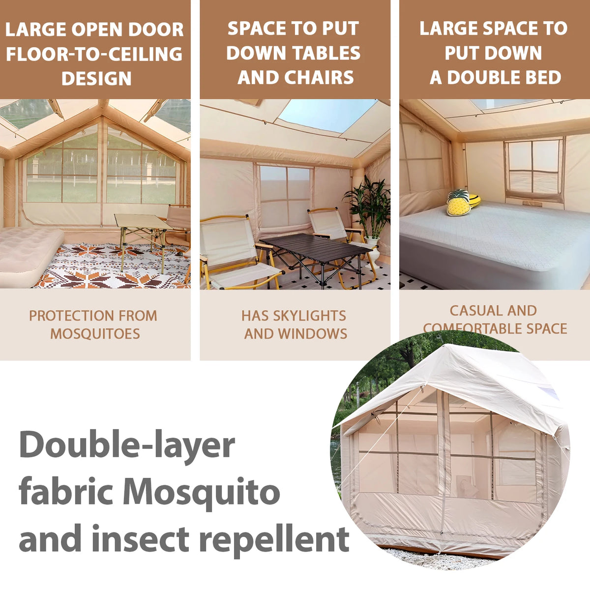 Inflatable Camping Tent, 4 Season Waterproof and Winderproof Air Tent, Easy Setup Luxury Glamping House for Family