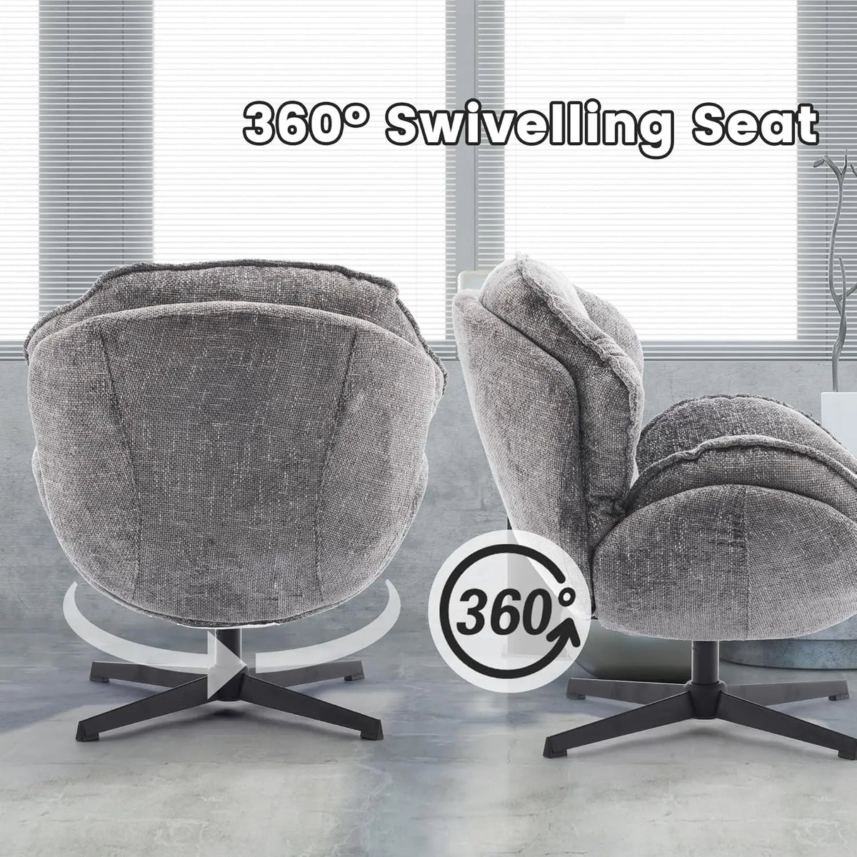 Swivel Accent Chair, Upholstered Armchair with Metal Legs, Gray
