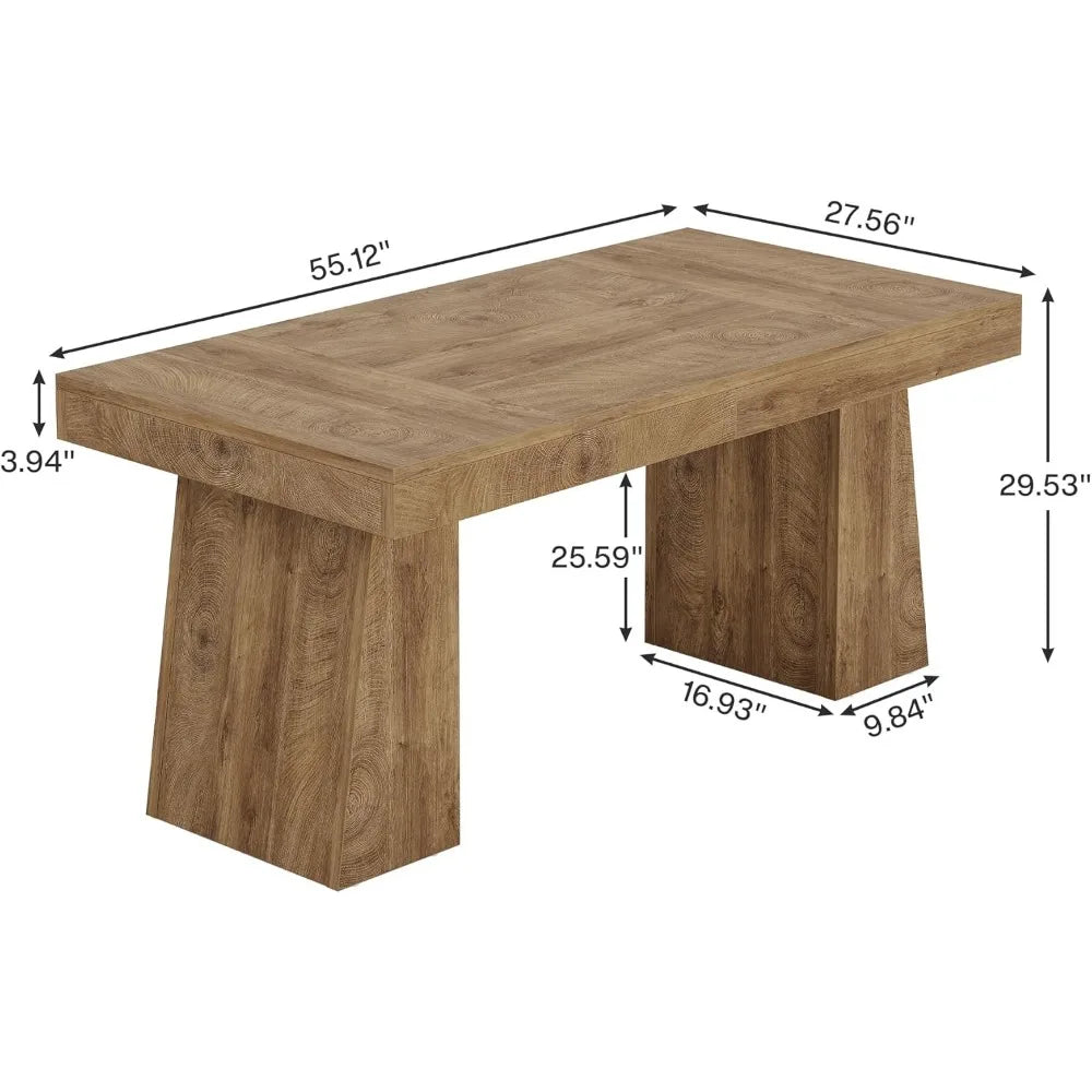 55-Inch Dining Table for 4-6, Rectangular Dining Room Table with Sturdy Legs, Wood Kitchen Dinner Table, Mid-Century