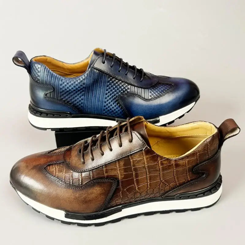 British style round head lightweight handmade vintage leather sports casual leather shoes for men lace-ups Zapatos Hombre a38