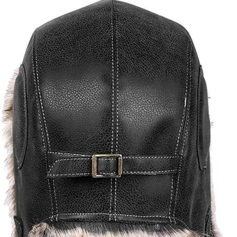 Unisex Aviator Hat Faux Leather Pilot Cap Winter Trapper Hunting Hat Windproof Russian Ushanka Thermal Thick Padded Winter Hat