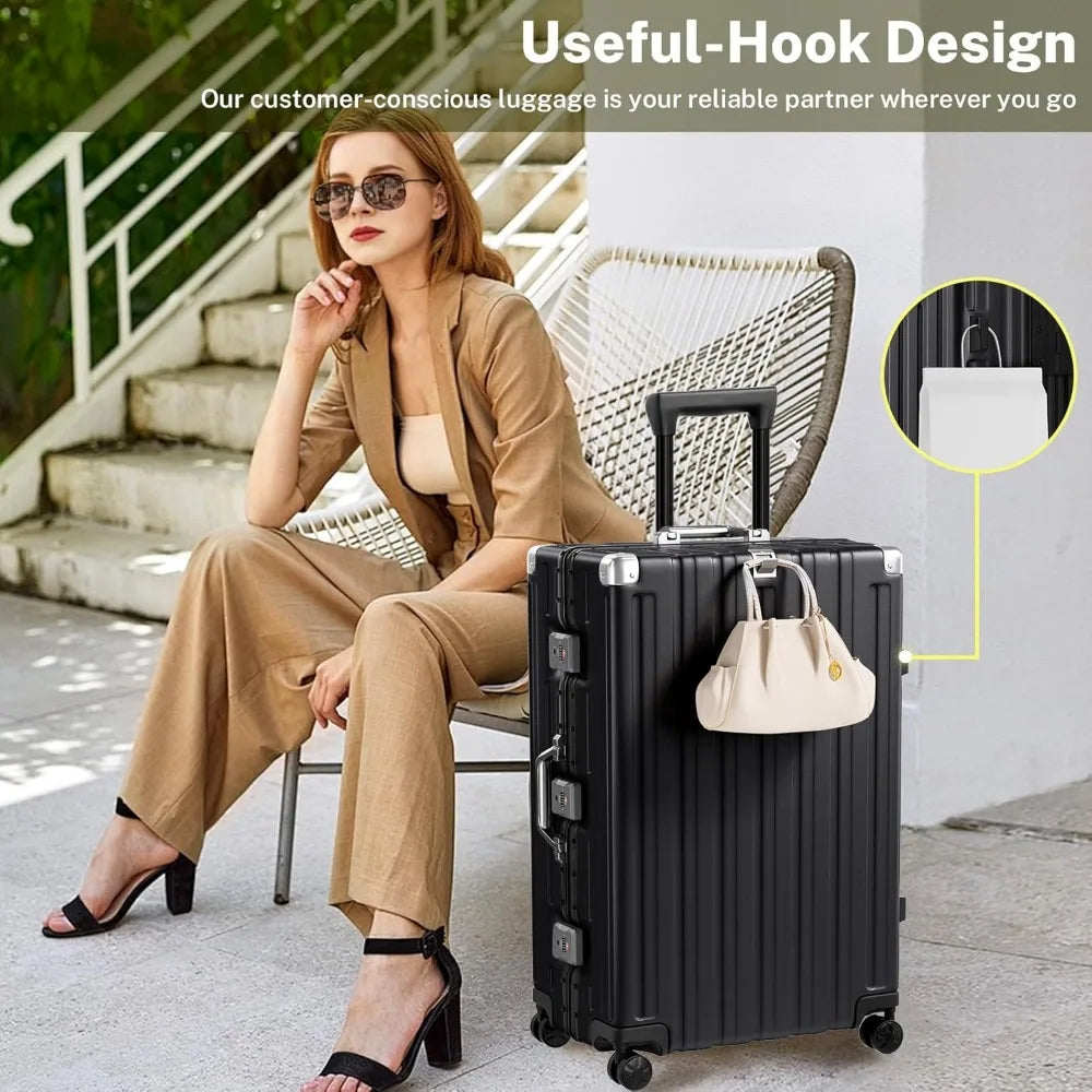 Carry On Luggage 20 inch Aluminum Frame Suitcase with Spinner Wheels No Zipper Hardshell PC+ABS Luggages TSA Lock Zipperle