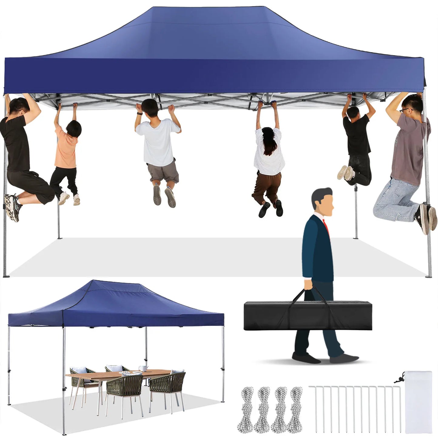 10x15 Heavy Duty Pop up Canopy Tent Easy Up Commercial Outdoor Canopy Wedding Party Tents for Parties All Season Wind Gazebo