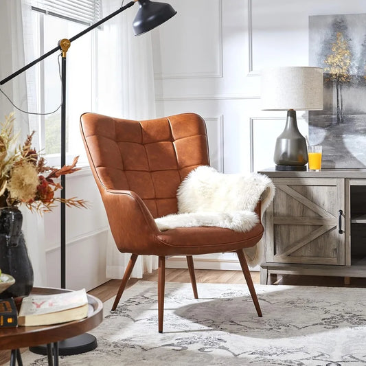 Leather Accent Chairs, Living Room Chairs Leather Large Armchairs Accent Chairs with Metal Legs for Living Bedroom