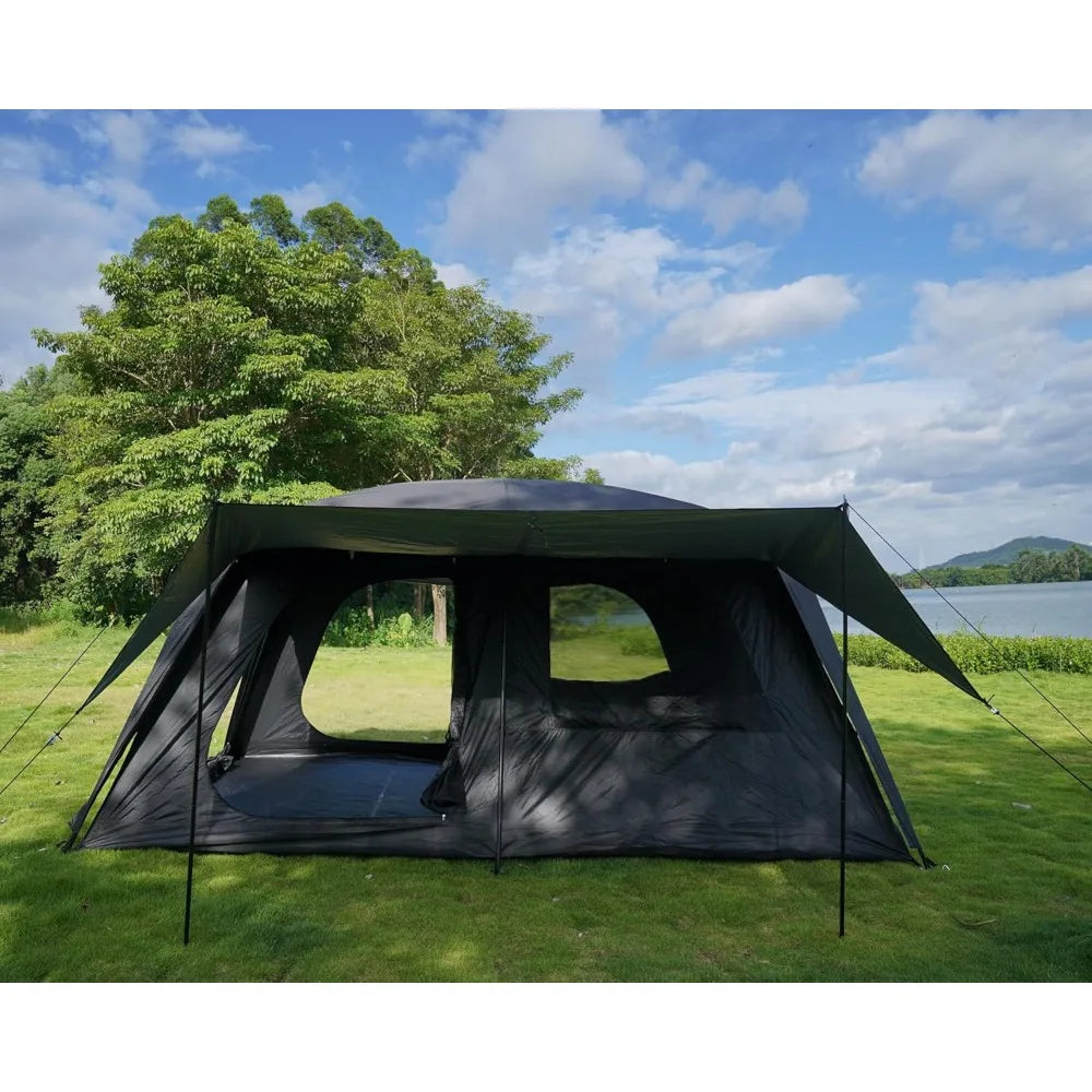 Large Family Cabin Tent for 4-6 People: 3 Door, 2 Room, Double Layer Waterproof, Portable Glamping Tent