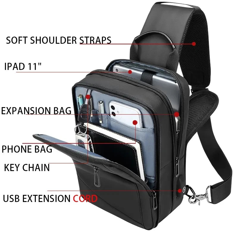 EURCOOL Crossbody Bag Men USB Charging Chest Pack Travel Water Repellent Hand Casual Shoulder Bag Male Purses сумки на плечо