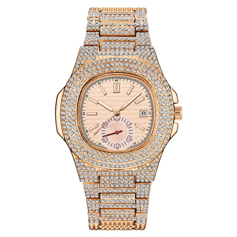New Hip Hop Watches For Men Reloj Hombre Fashion Alloy Band Diamond Calendar Gifts Quartz Wristwatches Relogios Masculino 2024