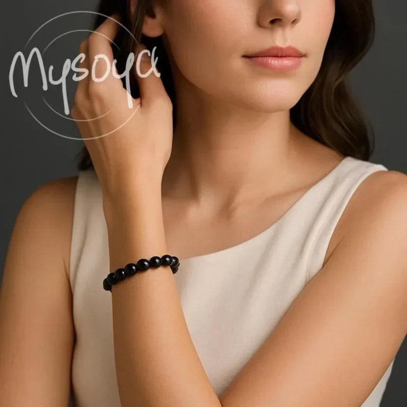 MYSOYA Black Freshwater Pearl Bracelet 8-9mm With Gift Box For Her/Him Birthday/Wedding/Christmas/New Year/Valentine's Day Gift