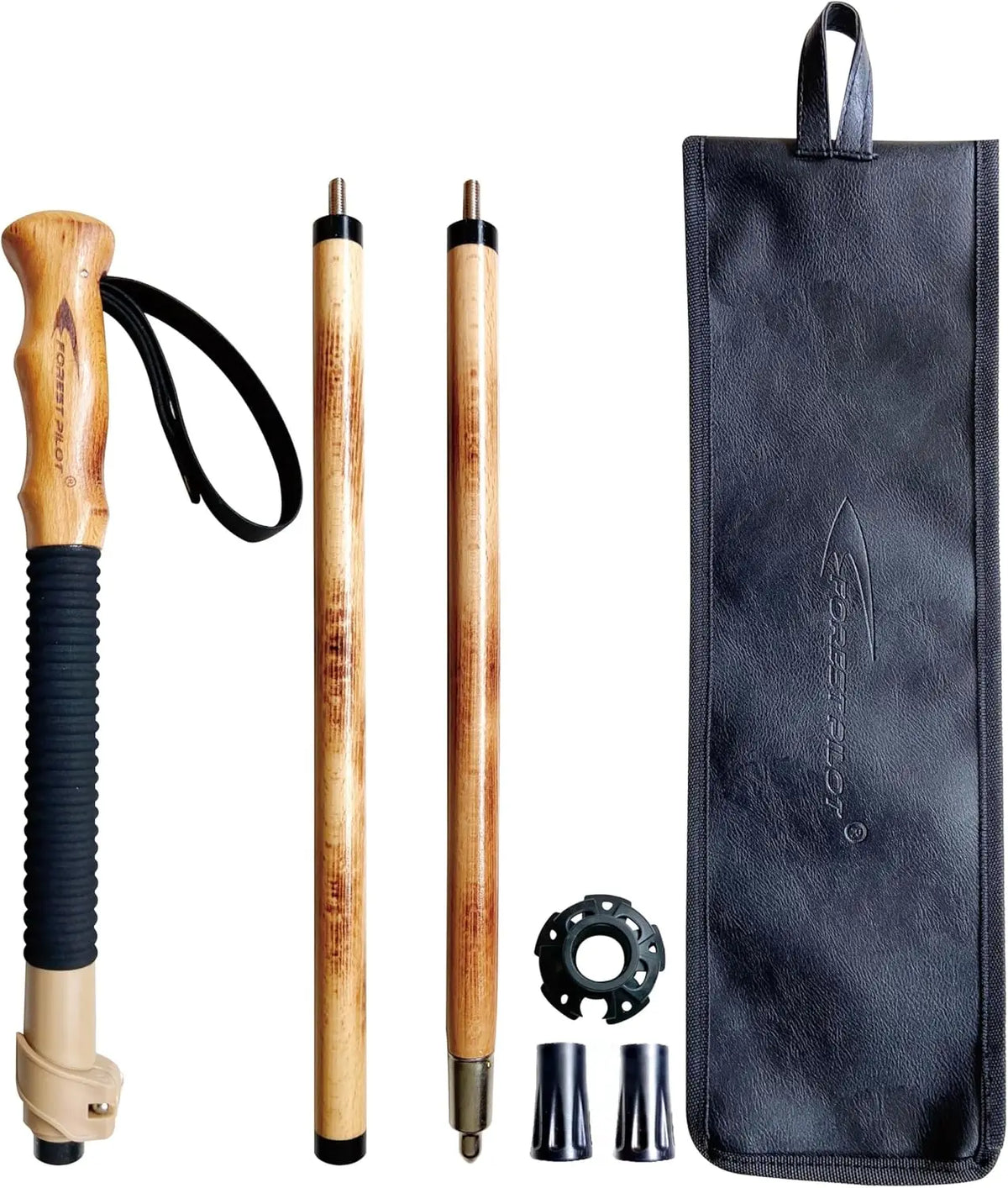 Trekking Poles - Adjustable Hiking Stick - Beech Wood Grip - Quick Adjust Flip-Lock - Leather Strap