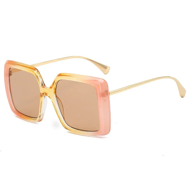 JNPCXI Wholesale Oversized Square Double Color Gradient Green Yellow Sunglasses Women Fashion Shades UV400 Punk Men Sun Glasses