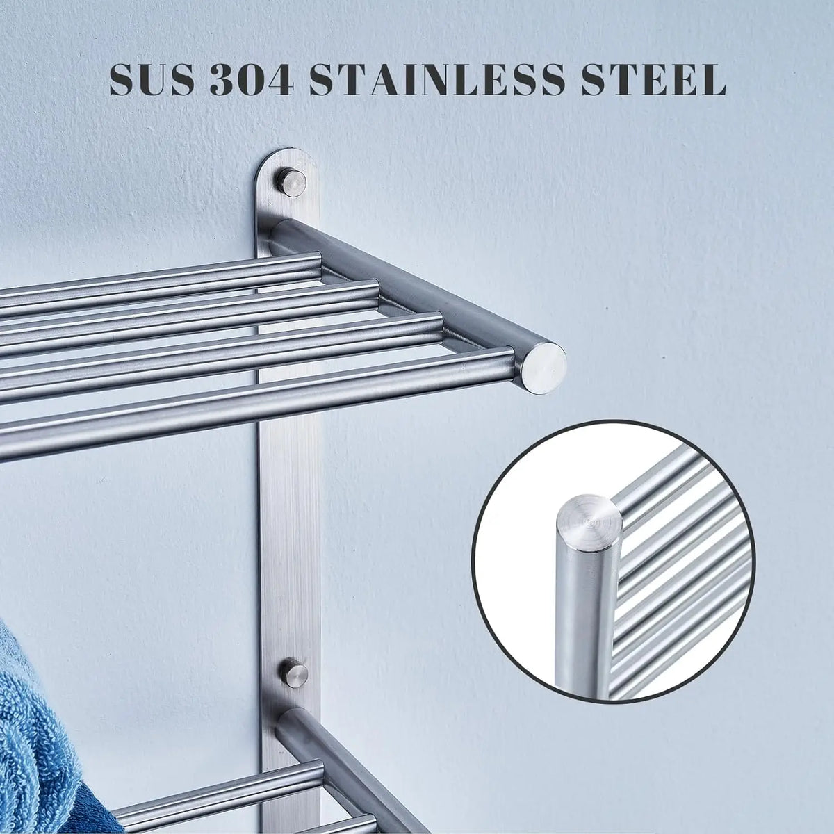 Bathroom Towel Rack with 24-Inch Multilayer Hotel Racks 304 Stainless Steel Towel Bar Shelf Wall-Mounted Brushed Finish Bar with