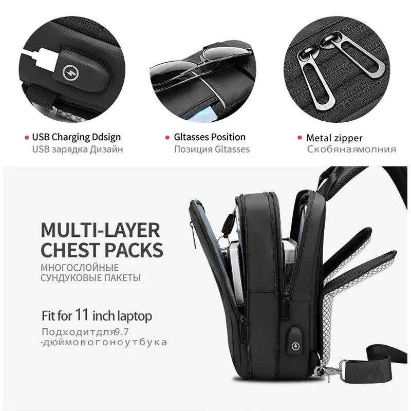 EURCOOL Crossbody Bag Men USB Charging Chest Pack Travel Water Repellent Hand Casual Shoulder Bag Male Purses сумки на плечо