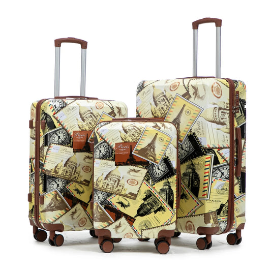 20"/24"/28" 3 pcs/set in PC Spinner Wheel Luggage, Carry on Suitcase, With Printed pattern and Combination Lock