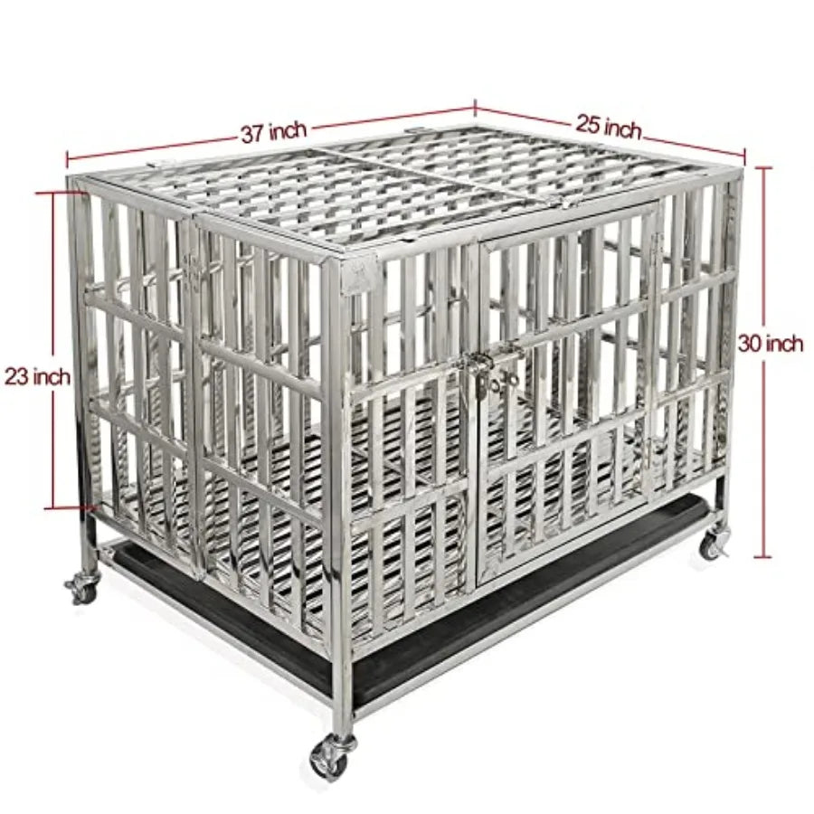 37 Heavy Duty Stainless Steel Dog Cage Kennel Crate and Playpen for Training Small Dogs Indoor Outdoor Use with Double Doors Lo