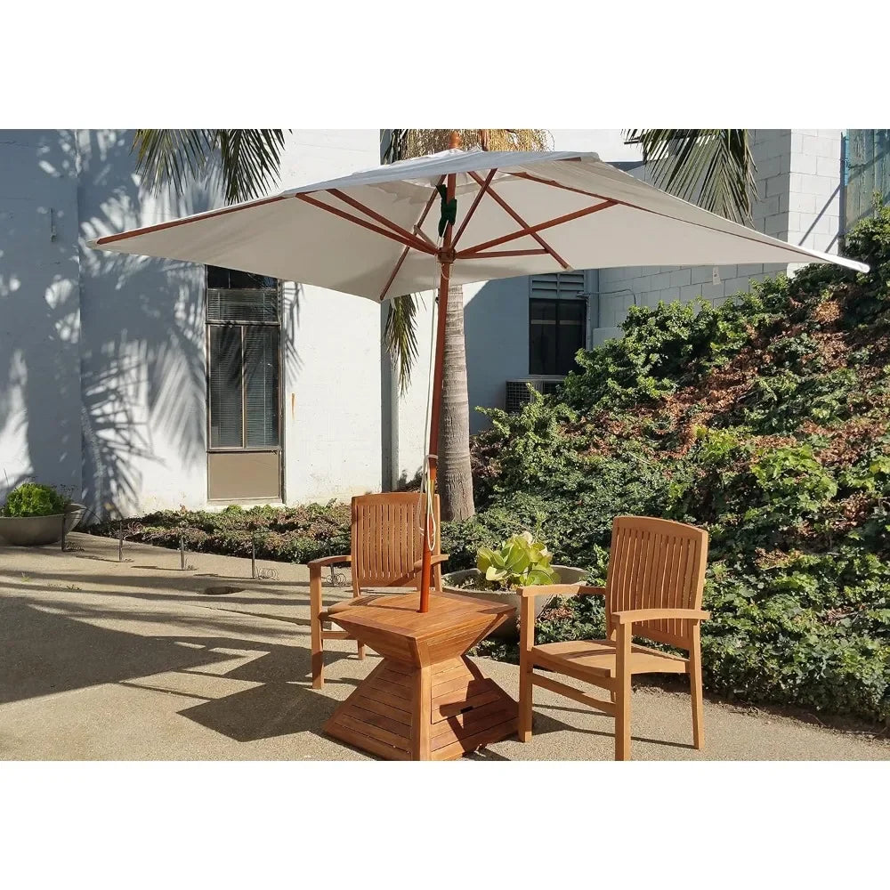 Natural Teak Umbrella, Rectangle Canopy, Weather-Resistant, Outdoor Patio, Garden Furniture, 10ft X 6.5ft