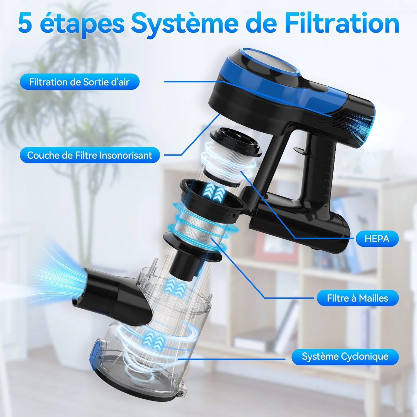 TASVAC Cordless Vacuum Cleaner, Lightweight Vacuum Cleaner with Rechargeable Battery, for Pet Hair, Hair Floor, Carpet