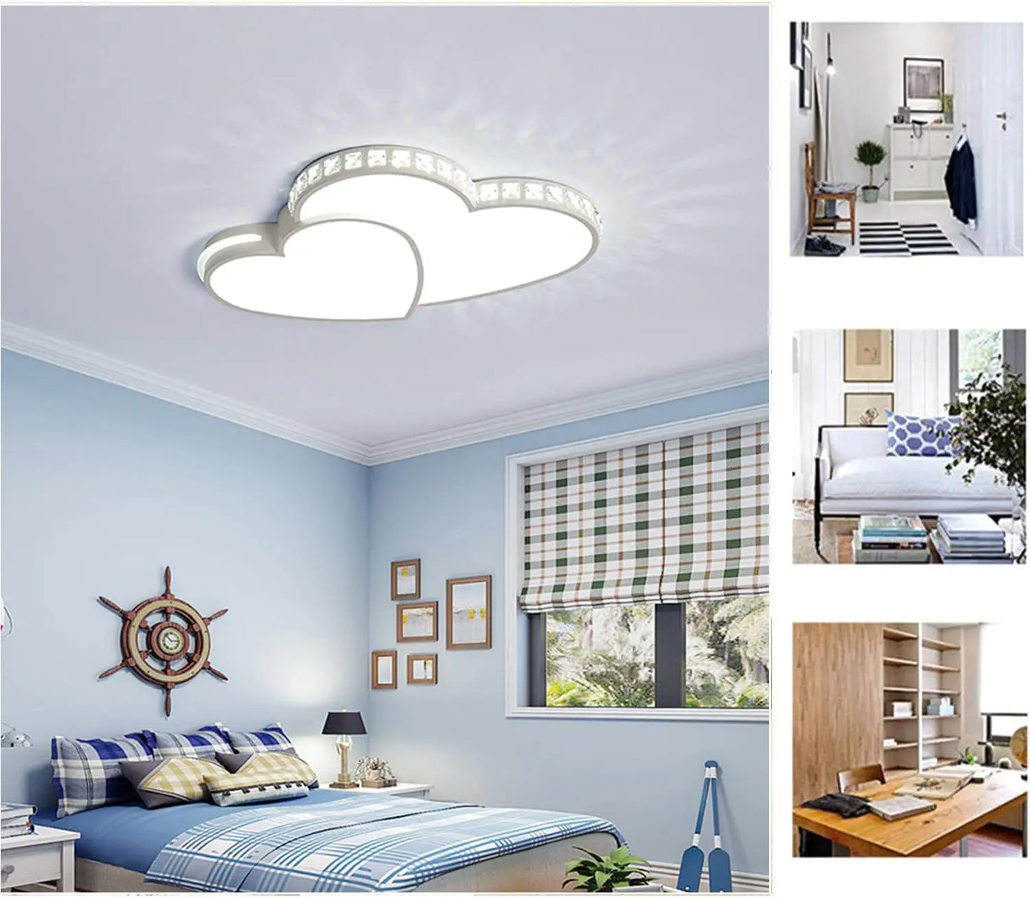 10 Heart Shaped Crystal LED Ceiling Light, Modern Crystal Shining Flush Mount Ceiling Light Lamp Romantic Heart Light Fixture