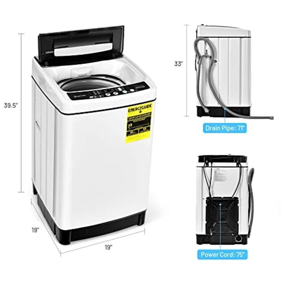 Compact Portable Washing Machine with 11Lbs Capacity FullAutomatic Operation 8 Wash Programs LED Display 10 Water Level Setting