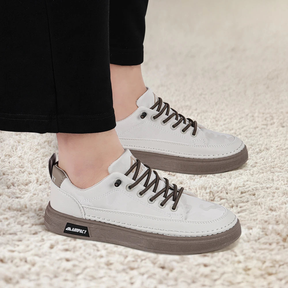 Beige Men's Punk Skate Shoes w/Leather/Canvas, Breathable Thick Platform for Streetwear & Casual Wear