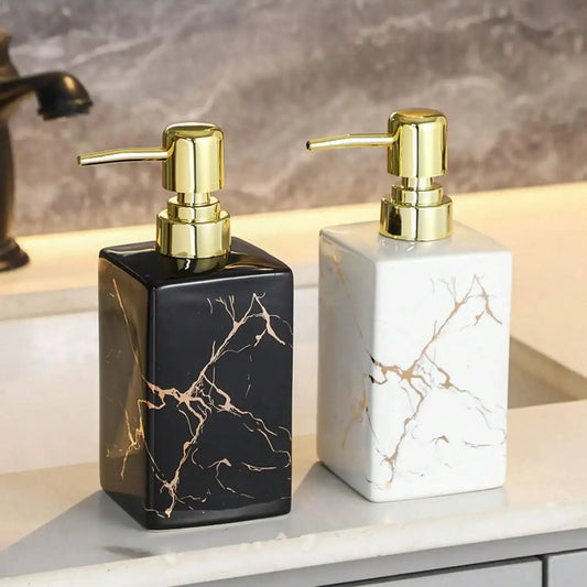 1pc 350ml Ceramic European Creative Marble Texture Refillable Press Soap Dispenser Liquid Dispenser  For Bathrooms,Home，Hotels
