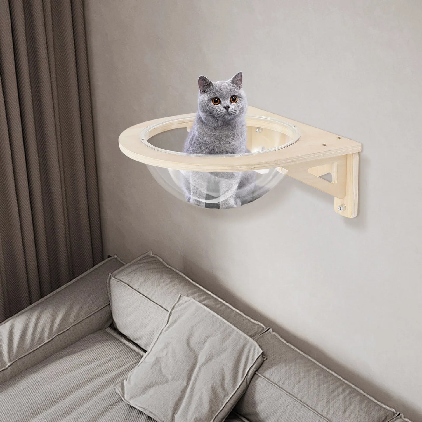 Modern Wall Mounted Cat Bubble Bed, Transparent Cat Capsule Pod, Clear Window Cat Hammock, Cozy Hanging Pet Bed for Indoor Cats