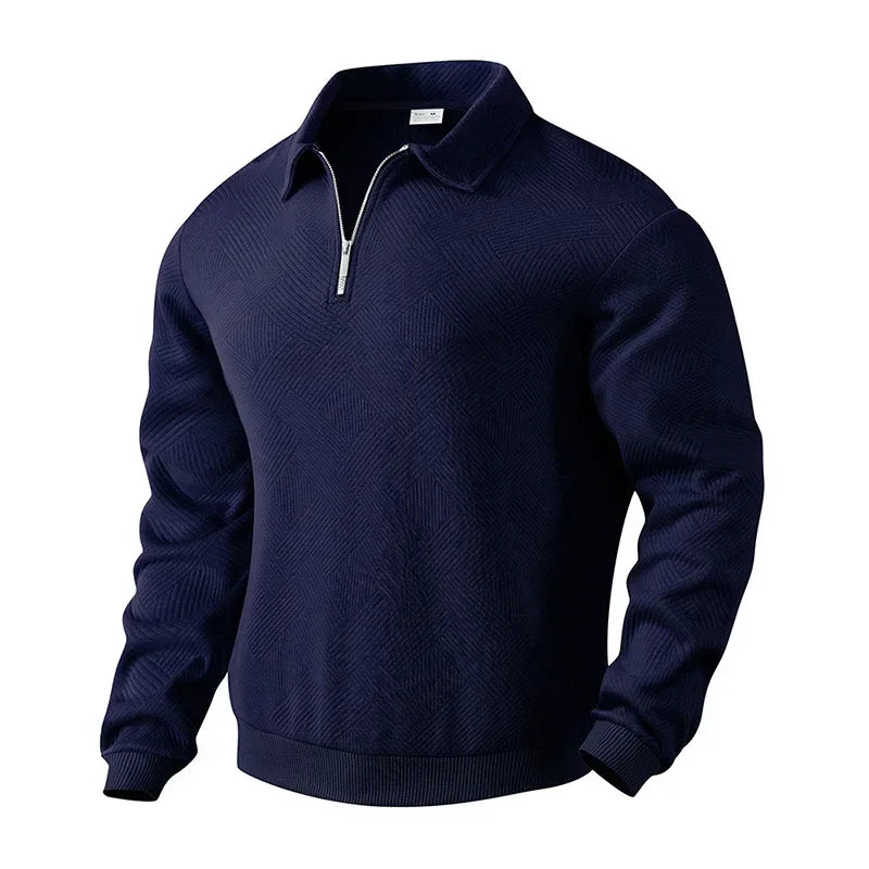 Men's Long-Sleeved Lapel Zipper Polo Shirt Casual Loose Top for Autumn 2025 Cross-Border Popular Style