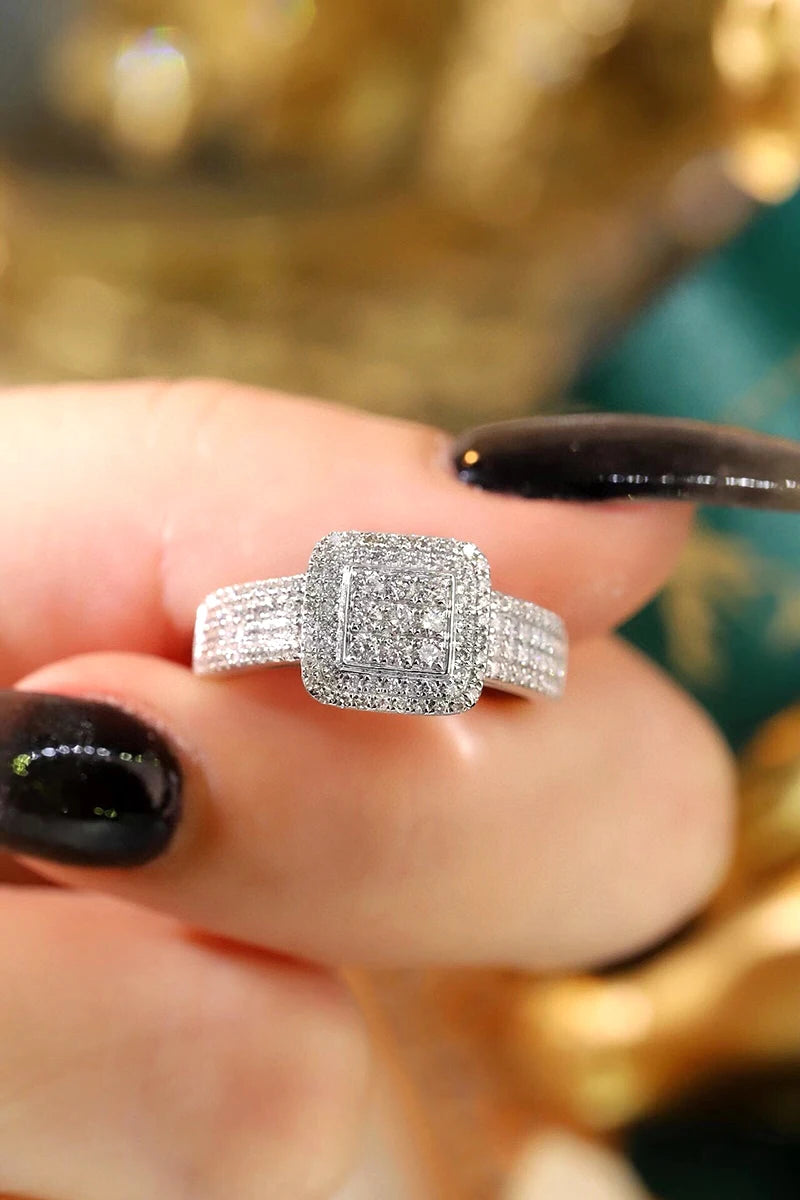 KUGG 100% 18K White Gold Rings Women 0.60carat Real Natural Diamond Engagement Ring Fashion Geometric Design High Party Jewelry