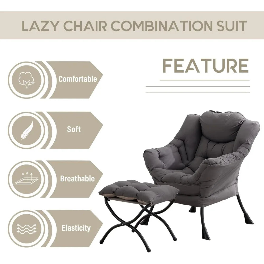 lazy chair with ottoman, modern accent leisure upholstered lazy sofa armchair, contemporary lounge reading chair with armrests