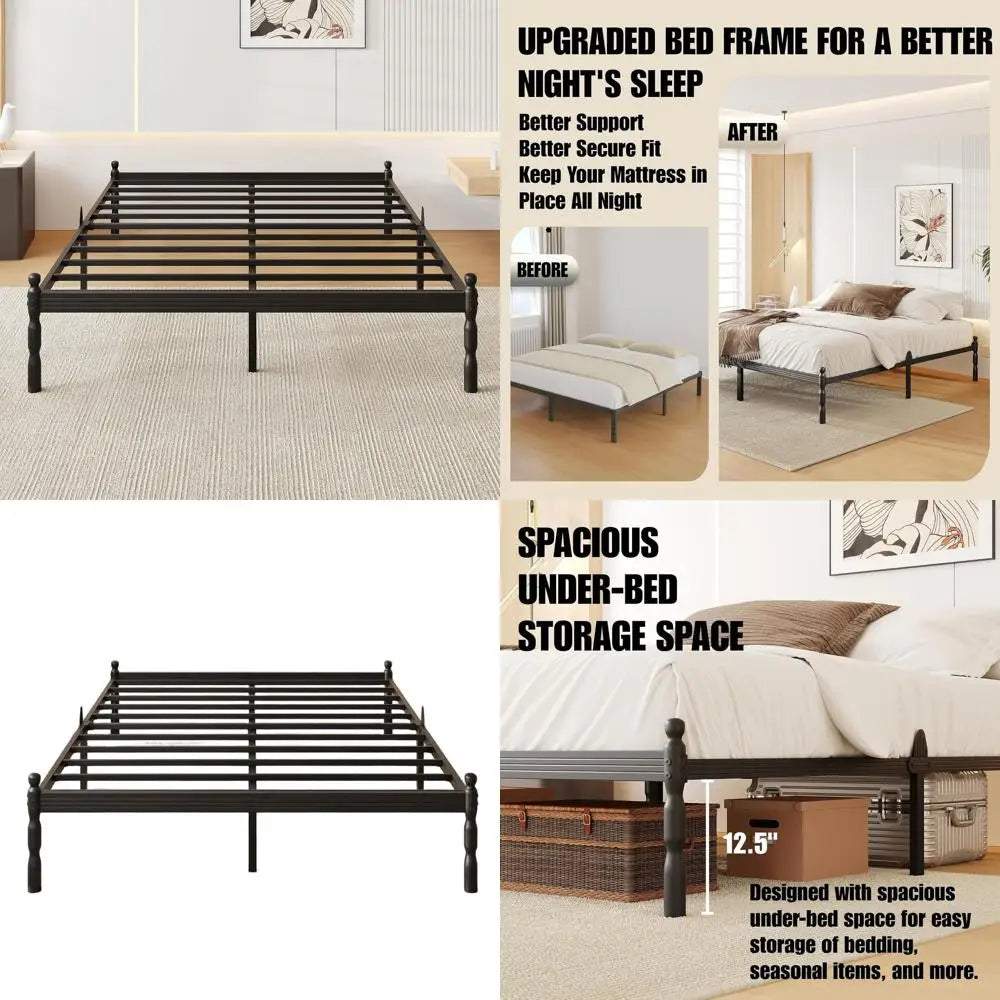 King Size Metal Bed Frame with 2 Mattress Stoppers, No Box Spring Needed, Easy Assembly, Heavy Duty, Noiseless, Non-Slip