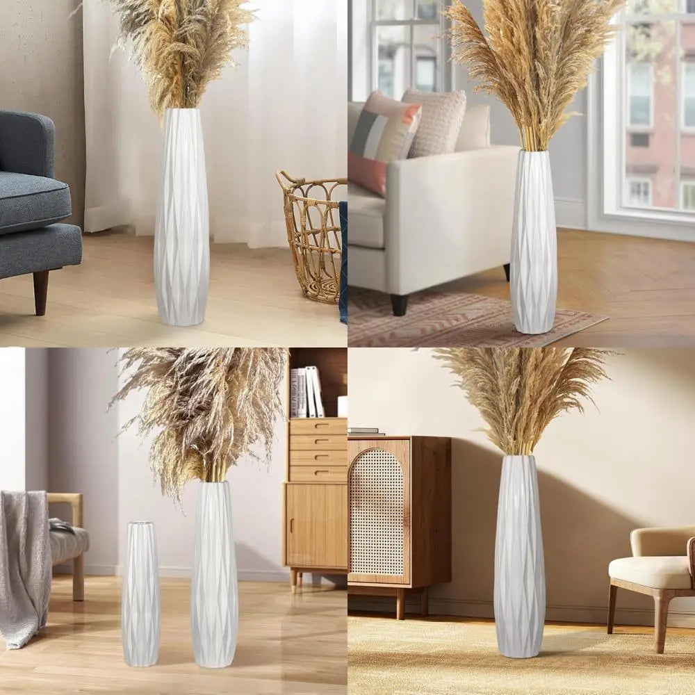 Large White Ceramic Floor Vase 24 Inches - Tall Glossy Glazed Vases for Home Decor, Living Room, Bedroom, Office, Suitable for F